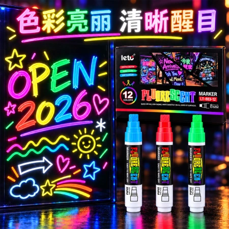 Letu LT-883-12 color billboard erasable fluorescent marker pen with bright colors, store blackboard illuminated light board pen, graffiti pen Letu LT-883-12 color billboard erasable fluorescent marker pen with bright colors, store blackboard illuminated light board pen, graffiti pen